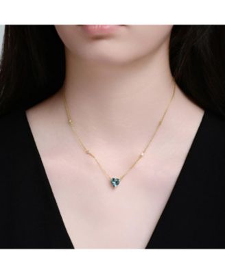 Radiant 14K Gold Plated Blue CZ Heart Pendant Necklace