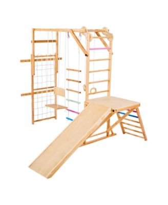 Indoor Playground Jungle Gym, 8-in-1 Wooden Indoor Playground Playset