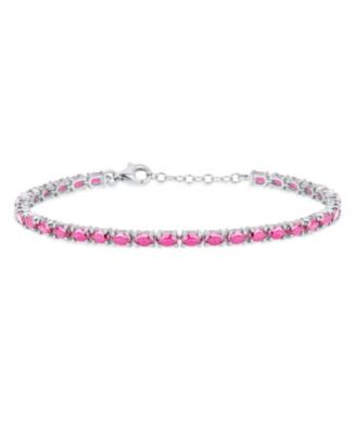 Traditional Natural Oval Topaz Garnet Strand Tennis Bracelet .925 Sterling Silver-7.5 Inch