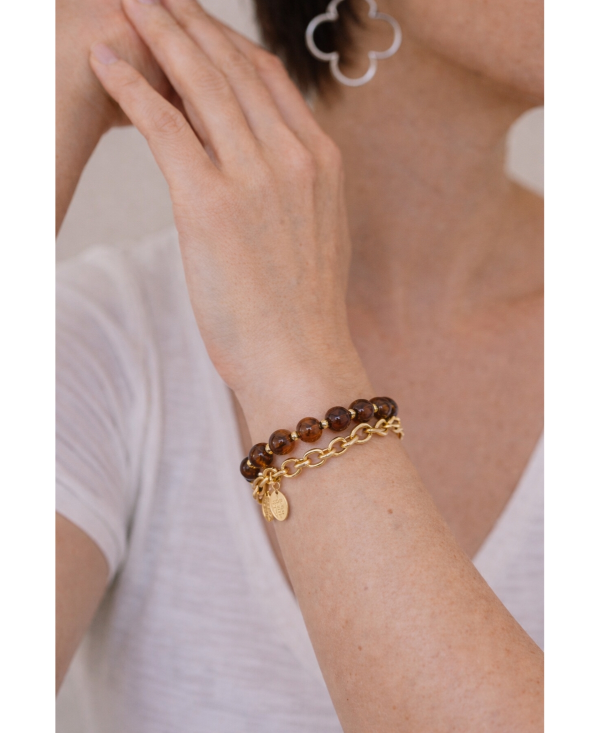 Rivka Friedman Brown Bead Stretch and Chain Bracelet Set