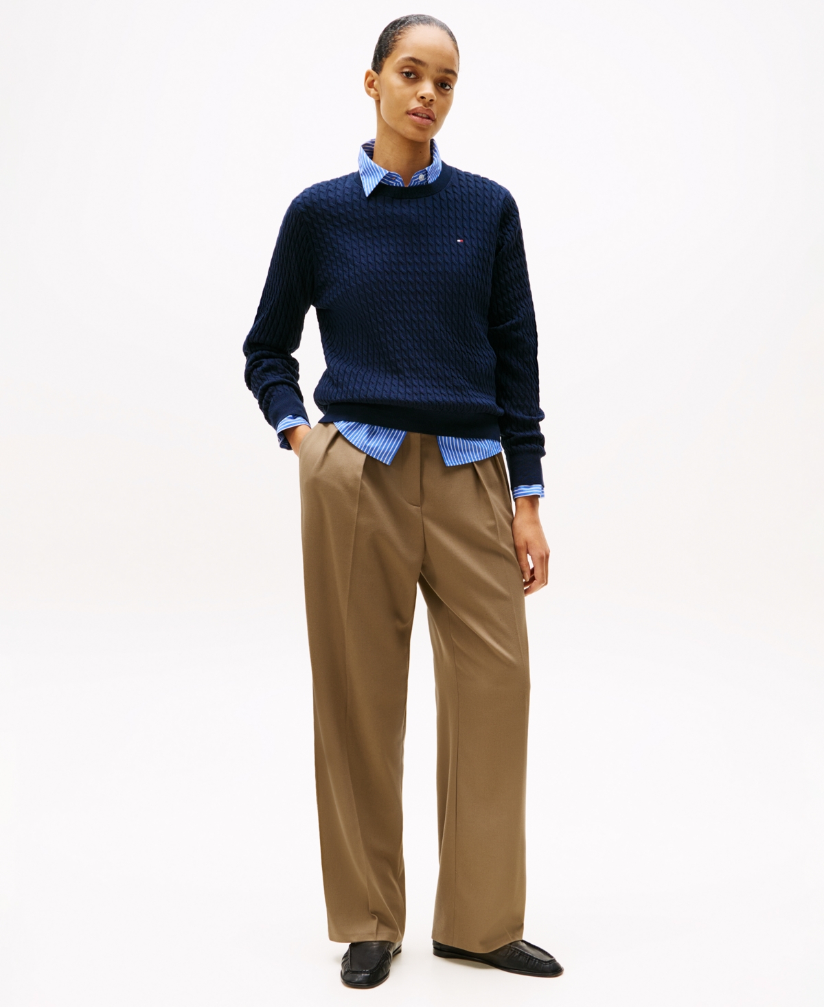 Tommy Hilfiger Women's Fine Gauge Cable Crewneck Top
