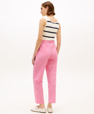 Women's Gingham Belted Tapered Pants