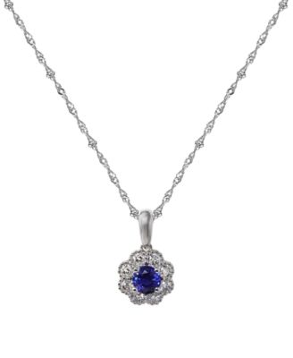 Sapphire (1/3 ct. t.w.) & Diamond (1/5 ct. t.w.) Pendant Necklace in 14k White Gold