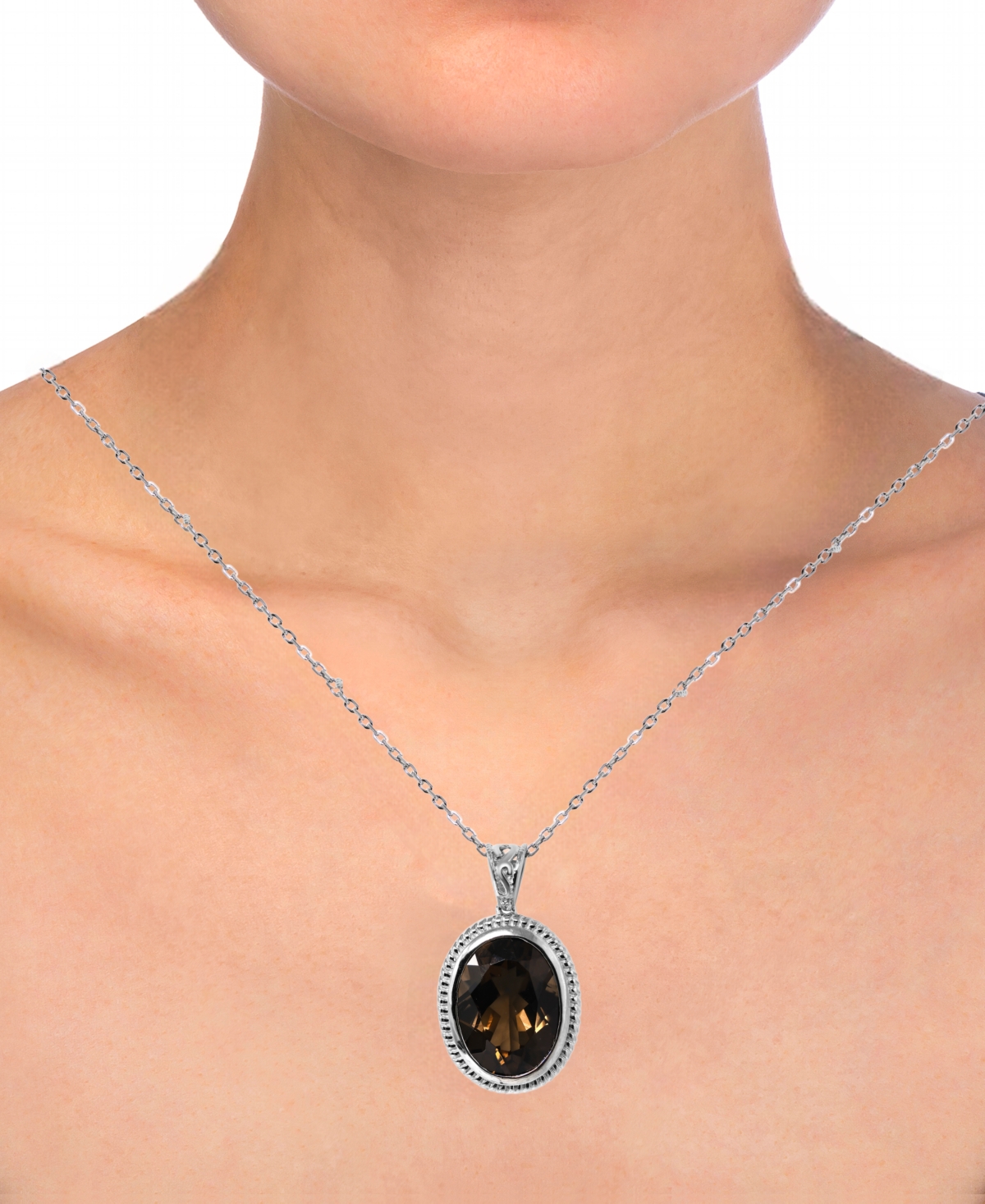 Macy's Smoky Quartz (10 ct. t.w.) Pendant Necklace in Sterling Silver