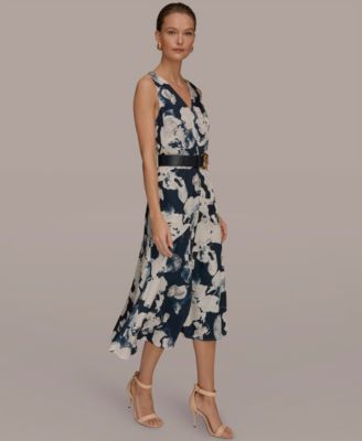 Women's Printed V-Neck Midi Dress