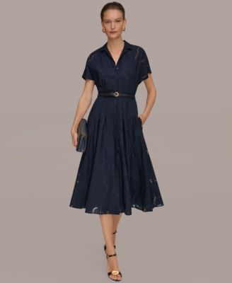 Women's Floral Belted Midi Shirt Dress