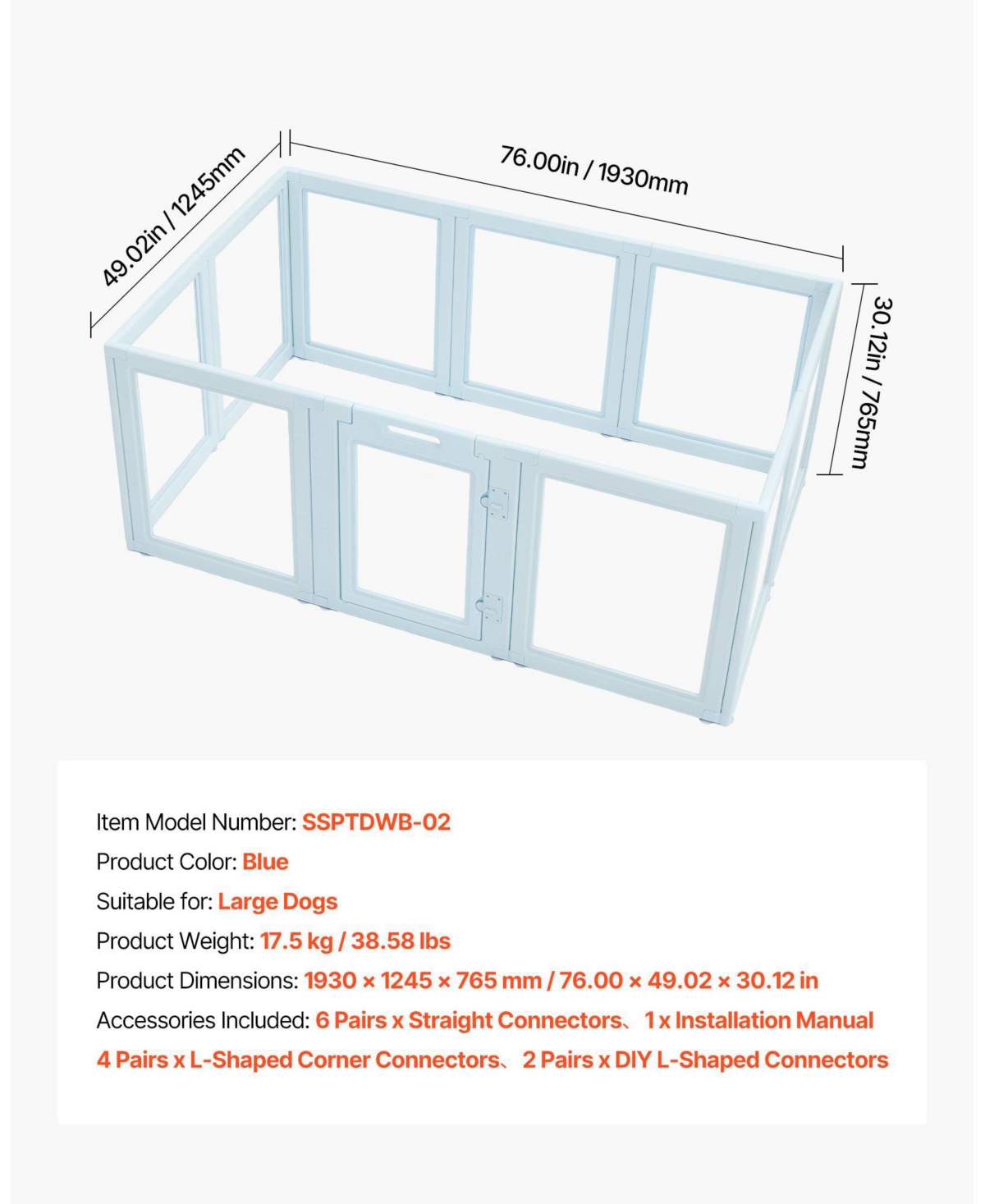 Cozito Dog Whelping Box, 76 x 49 x 30 in Plastic Whelping Pen for Large Dogs, Waterproof w/ Clear Windows, Door Lock, Easy-Clean Indoor Birth Kit