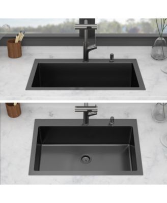 33x22x10inch Gunmetal Black Kitchen Sink with Pull Out Faucet Soap Dispenser Stainless Steel