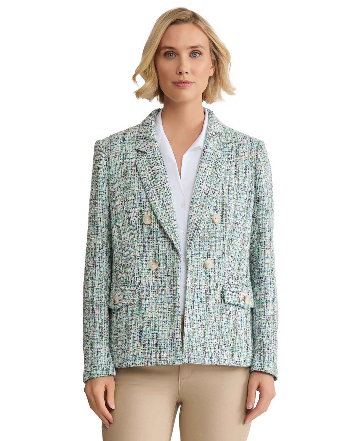 Женский пиджак Jones New York Faux Double Breasted Tweed Blazer, цвет: Разноцветный — фото 1