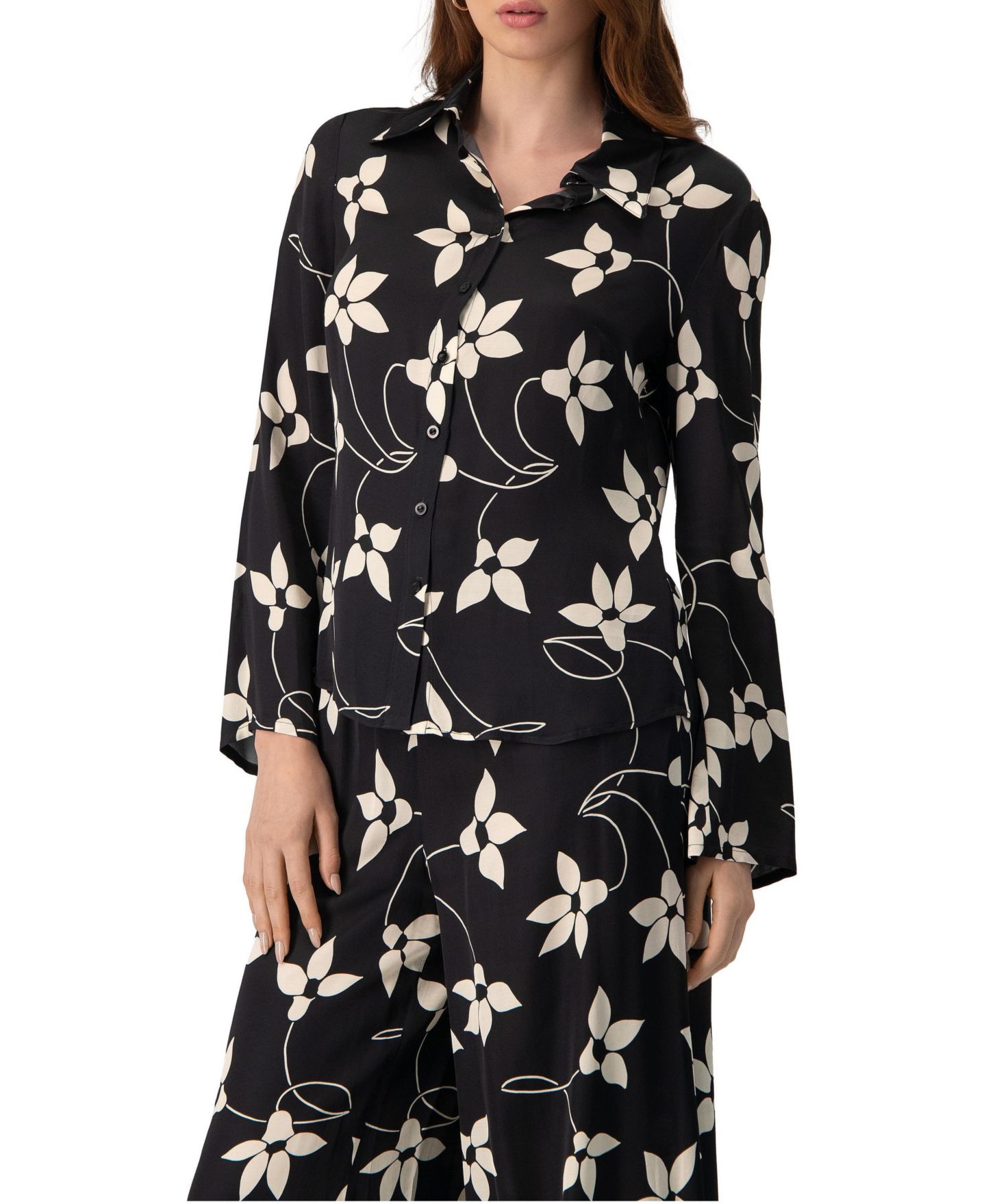 Женская блузка Ivonne Long Sleeve Printed Shirt Blouse, цвет: Чёрный — фото 1