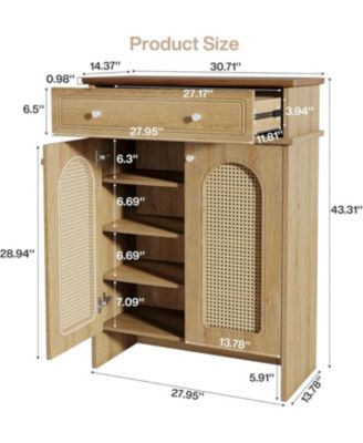 Shoe Cabinet with Doors, 6-Tier Shoe Rack with Drawer and Adjustable Shelves, 43.3" Tall Boho Farmhouse Shoe Storage Cabinet