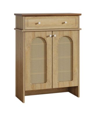 Shoe Cabinet with Doors, 6-Tier Shoe Rack with Drawer and Adjustable Shelves, 43.3" Tall Boho Farmhouse Shoe Storage Cabinet