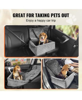 Dog Car Booster Seat w/ Storage Pocket & Safety Leash, Sponge + PP Cotton Fill, Dog Car Bed for Small/Medium Dogs up to 40 lb, Gray