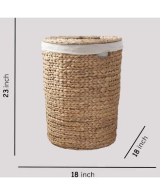 Round Water Hyacinth Woven Hamper Basket with Lid, Multi-Purpose Organizer, for Decoration in Bedroom, Living Room, Laundry Room, Entryway