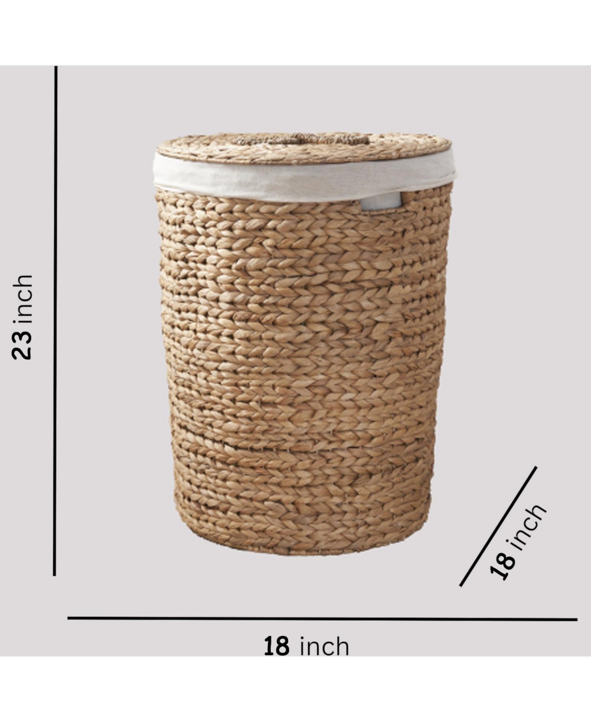 Rainsken Round Water Hyacinth Woven Hamper Basket with Lid, Multi-Purpose Organizer, for Decoration in Bedroom, Living Room, Laundry Room, Entryway