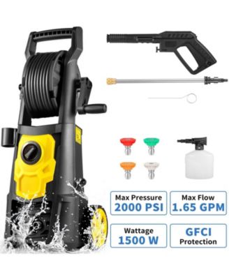 Electric Pressure Washer, 2000 PSI, 1.65 GPM Max, 30 ft Hose with Reel, 5 Nozzles, Foam Cannon, ETL Listed
