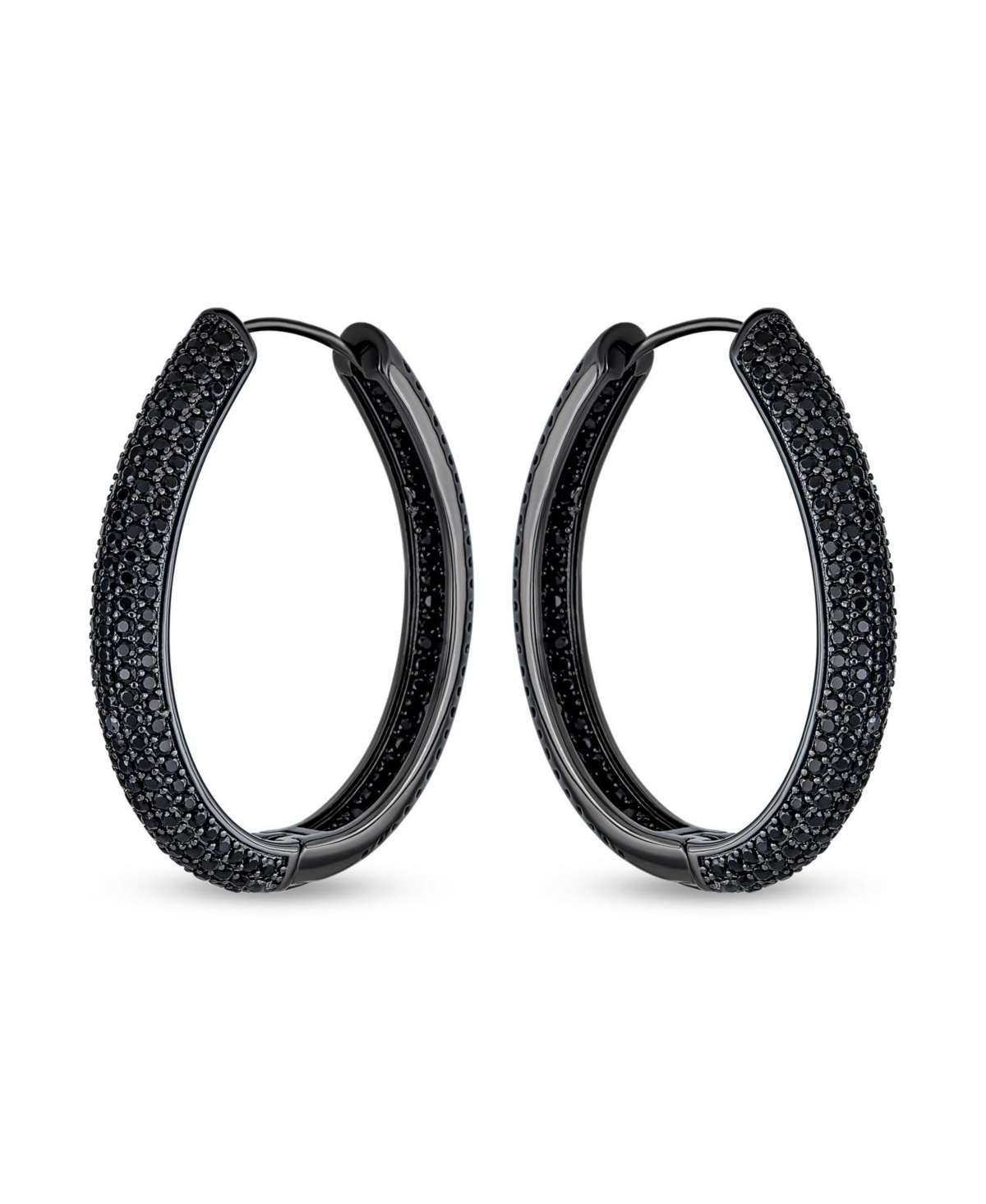 Bling Jewelry Large Cubic Zirconia Pave Cz Big Oval Black Hoop Earrings Inside Out Design