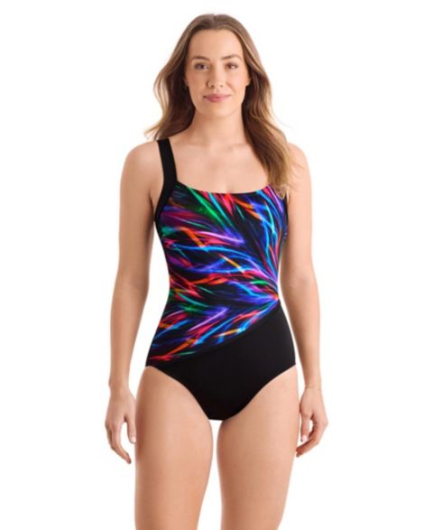 Женские купальники ShapeSolver Women's Sport Scoop Neck Illusion One-Piece Swimsuit