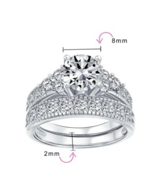 3CT  Solitaire Cubic Zirconia Sterling Silver CZ   promise ring Pave Band Set