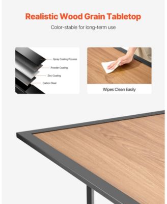 59" Rectangular Outdoor Patio Dining Table, Wood-Like Steel Slat Bistro Table for 4-6 with 1.5" Umbrella Hole, Brown