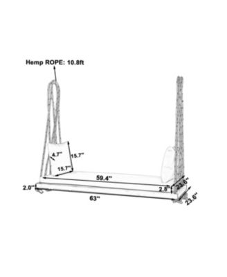 Patio Wooden Swing Chair, Hanging Porch Swing Bench with Cushion&Pillows, 10.8Ft Hemp Ropes for Garden,Backyard, Lawn,Gray