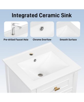 20 in. Freestanding Bathroom Vanity Cabinet with Sink, Solid Wood Legs, Adjustable Shelf, Tilt-Out Drawer for Small Bathroom