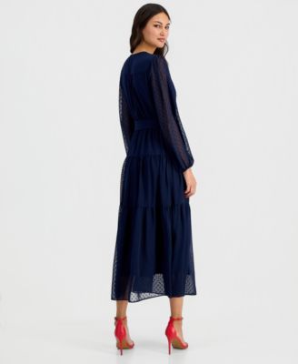 Women's Swiss Dot Blouson-Sleeve Maxi Dress