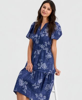 Women's Printed Flutter-Sleeve Midi Dress