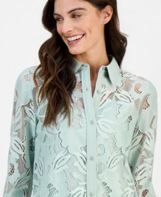 Women's Floral-Lace Button-Front Shirt