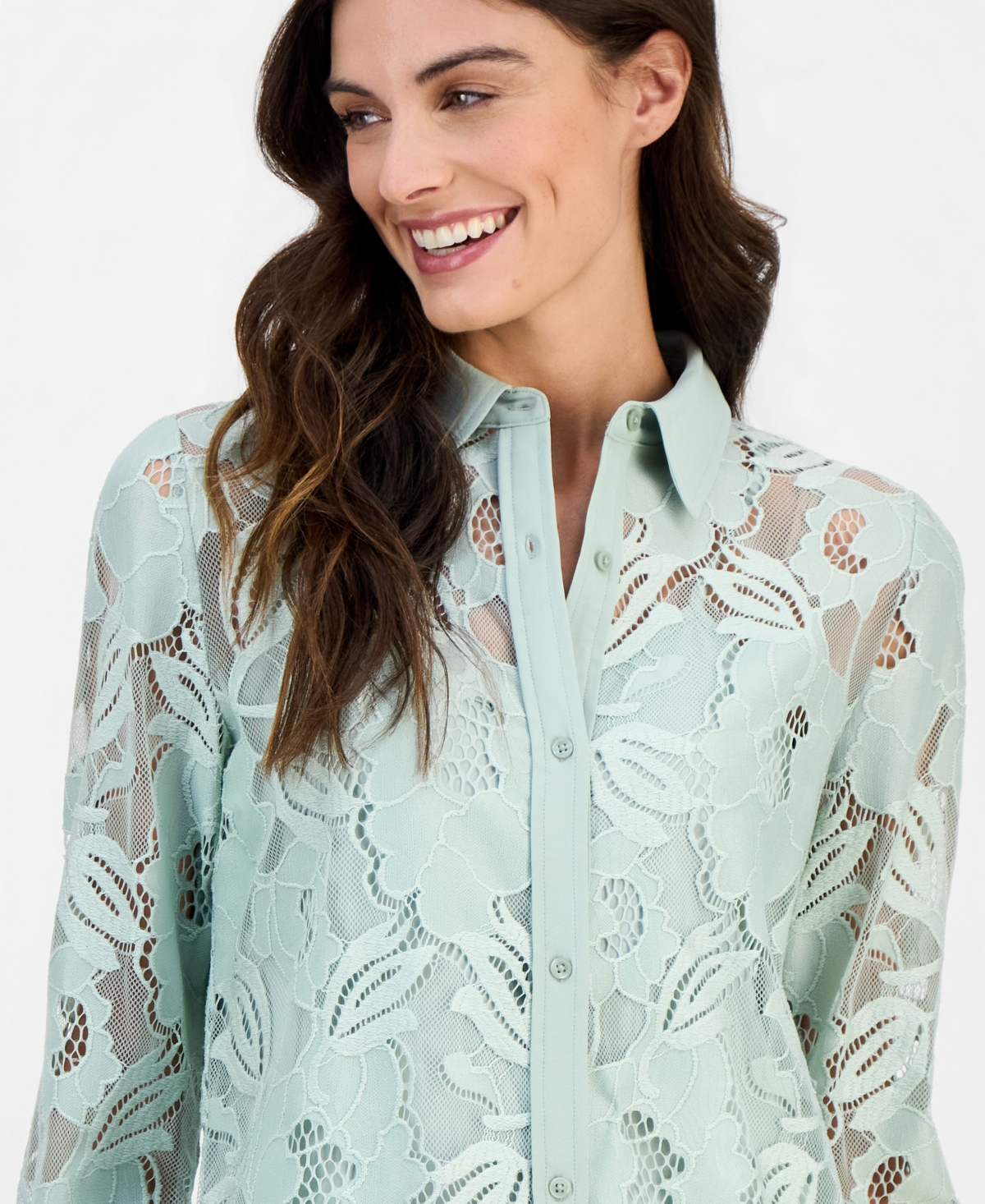 Anne Klein Women's Collared Lace Button-Front Shirt