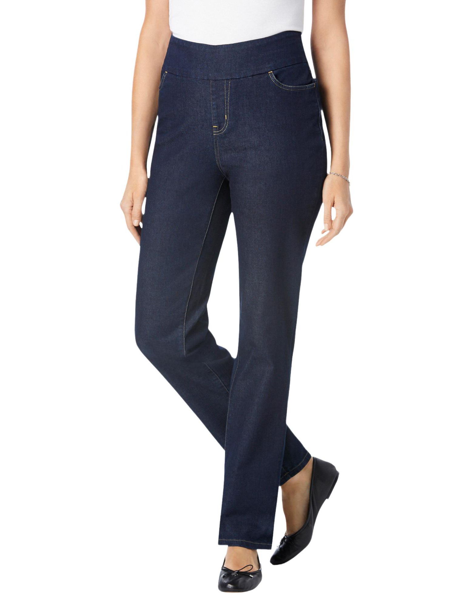 Women's Within Tall Flex-Fit Pull-On Straight-Leg Gap-Free Stretch Denim Jeans.