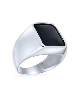 Mens Classic Rectangle Black Onyx  Signet Ring Sterling Silver