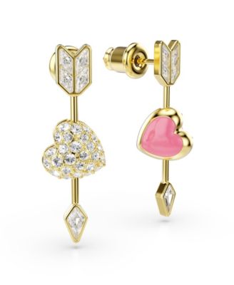 Mixed Cuts, Heart with Arrow, White, Gold-Tone Plated Idyllia Drop Earrings