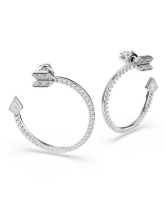 Mixed Cuts, Arrow, White, Rhodium Plated Idyllia Hoop Earrings