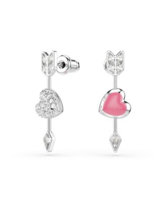 Mixed Cuts, Heart with Arrow, White, Rhodium Plated Idyllia Drop Earrings