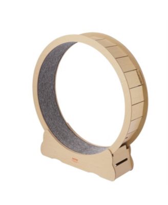 52 in Wooden Cat Running Wheel with Carpeted Runway in Natural Wood