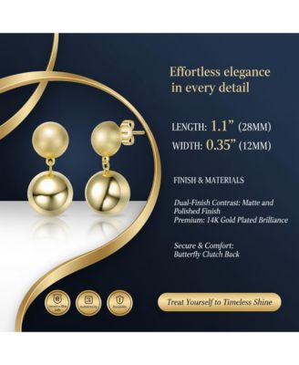 Elegant 14K Gold Plated Ball Drop Stud Earrings