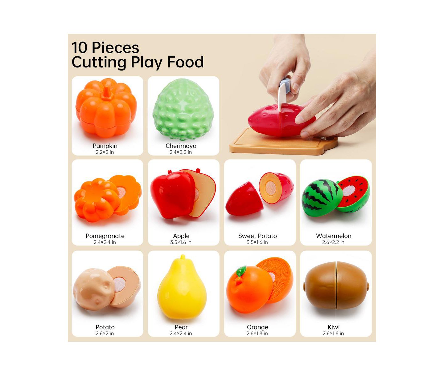 Детские игрушки Bruce & Shark Cutting 21-Piece Fruits & Vegetables Play Food Set, Ages 3+ — фото 3