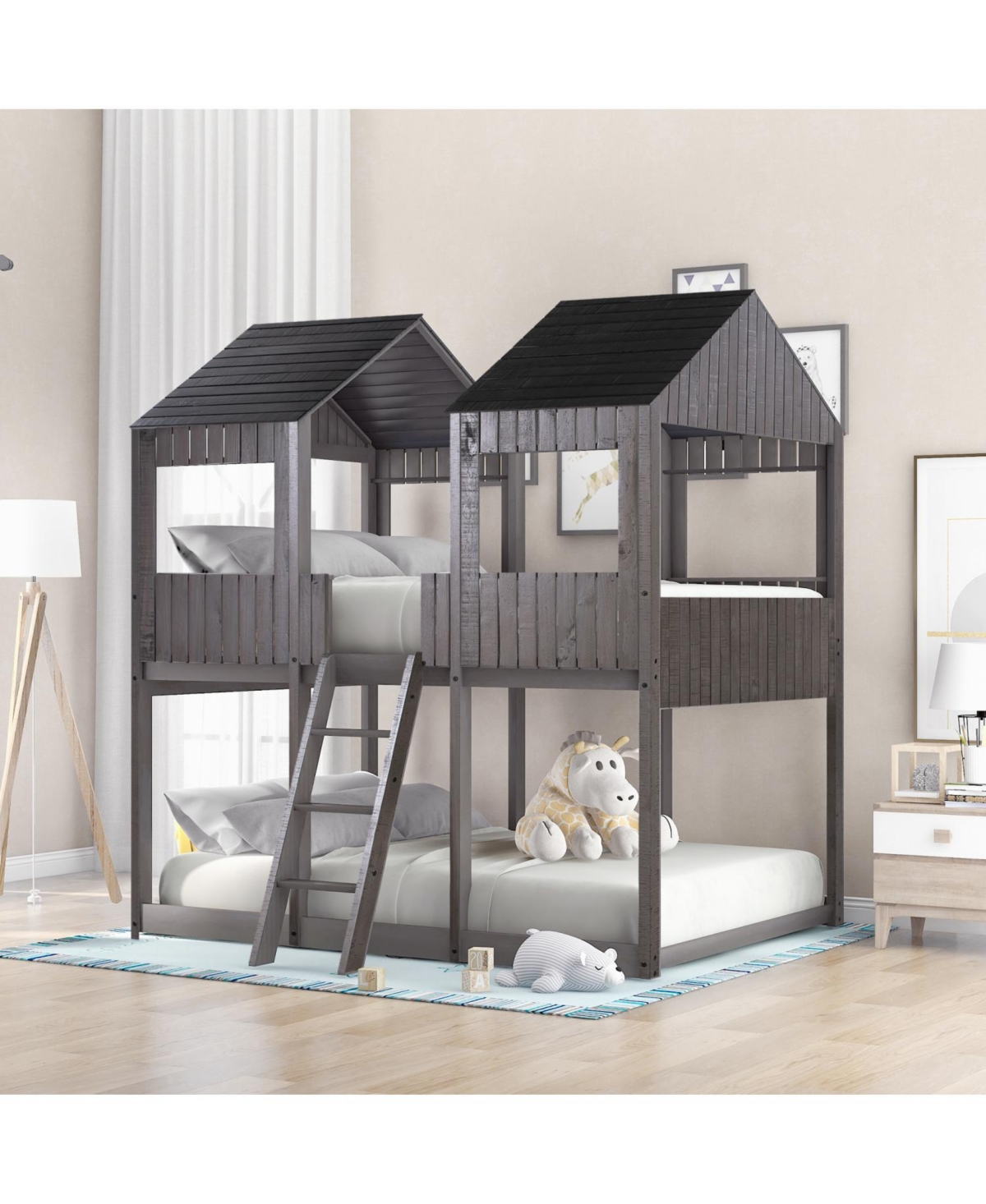 Streamdale Furniture Full Over Woodbunk Bed With Roof, Window, Guardrail, Ladder