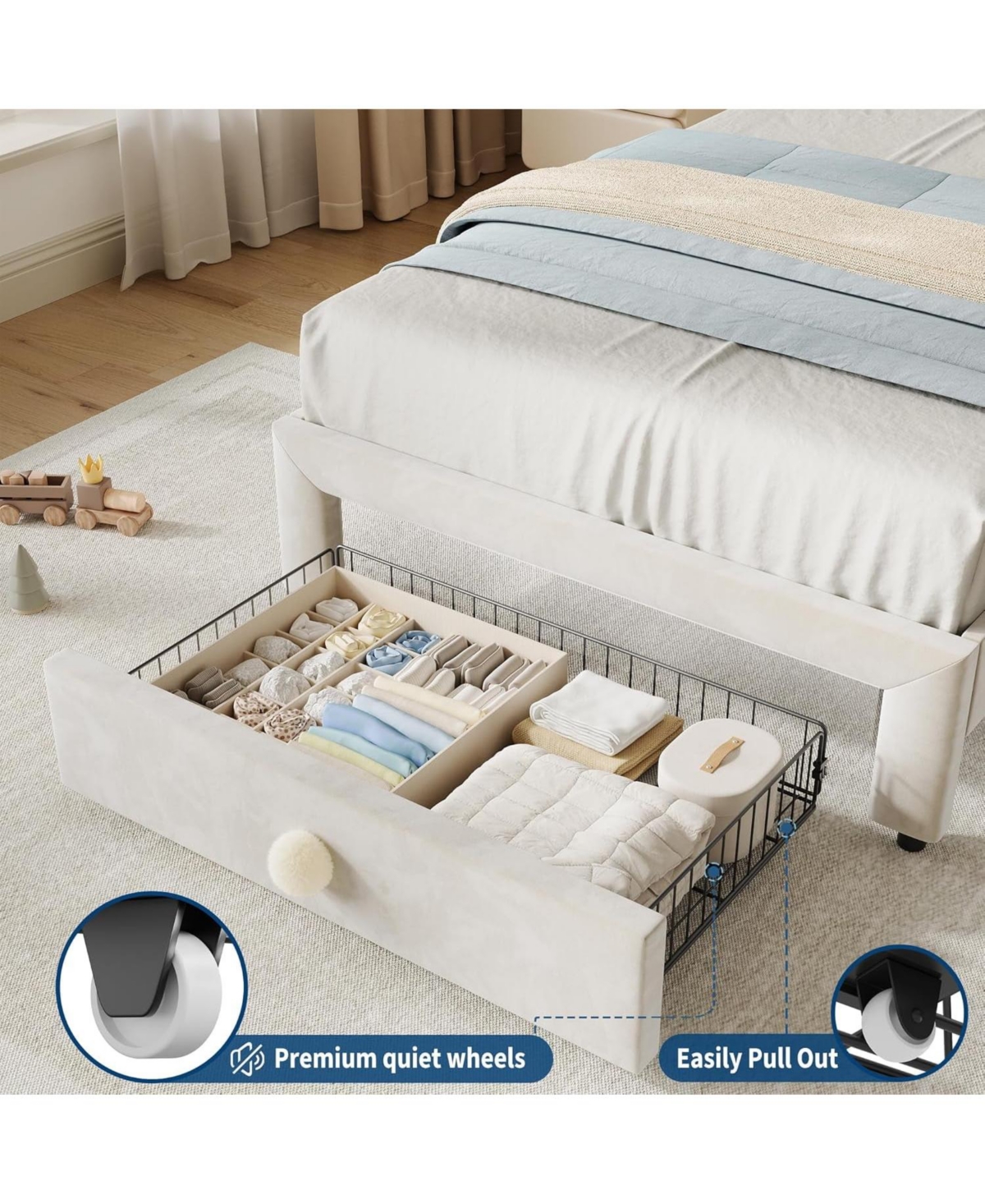 gaomon Easy Assembly Twin Size Upholstered Bed Frame Space Saving, for Living Room