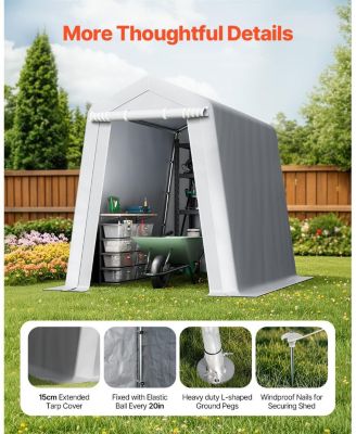 6 x 8 ft Outdoor Storage Shed Tent, Waterproof Portable Storage Tent with Roll-Up Door and Vents, Heavy Duty Frame, Grey