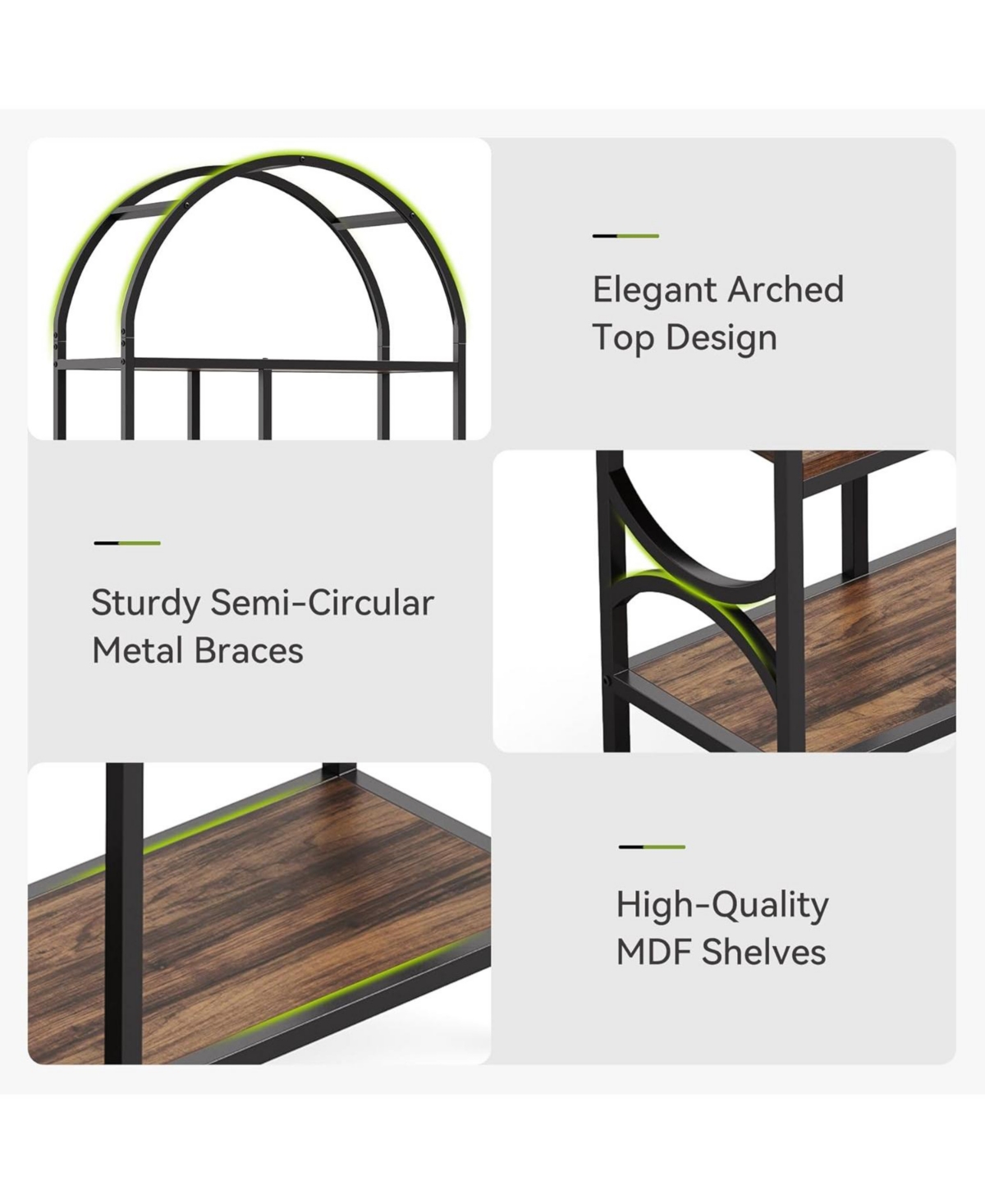 Tribesigns 6-Shelf Bookcase, 71" Industrial Arched Bookshelf, Farmhouse Freestanding Open Display Shelf, Tall Bookcase