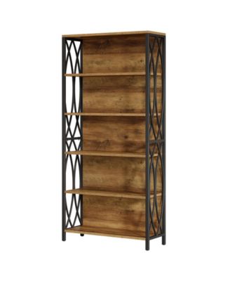 70.87" Tall Bookshelf, 6-Tier Industrial Bookcase with Geometric Metal Frame & Open Storage Shelves, Freestanding Display Shelf