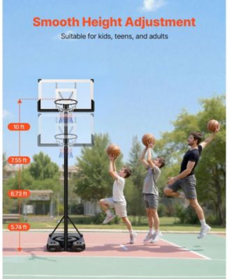 Portable Basketball Hoop, 10 ft Height Adjustable Stand with 48" PC Backboard, Rolling Wheels, Outdoor Goal System