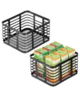Metal Pantry Basket with Handles - Set of 2 - Matte Black
