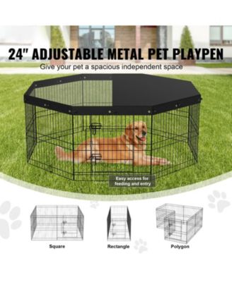Dog Playpen, 8-Panel Foldable Metal Exercise Pen w/ Top Cover, 24 in H, Puppy Fence w/ Ground Stakes, Indoor/Outdoor