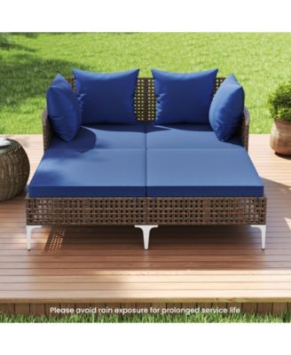 Wicker Rattan Double Daybed Lounger for Patio or Garden