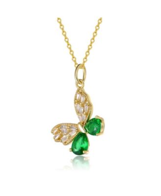 Sparkling 14K Gold Plated CZ Butterfly Pendant Necklace