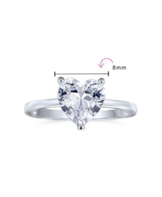 Classic 2CT Cubic Zirconia CZ Solitaire Heart Shaped Promise Ring Sterling Silver