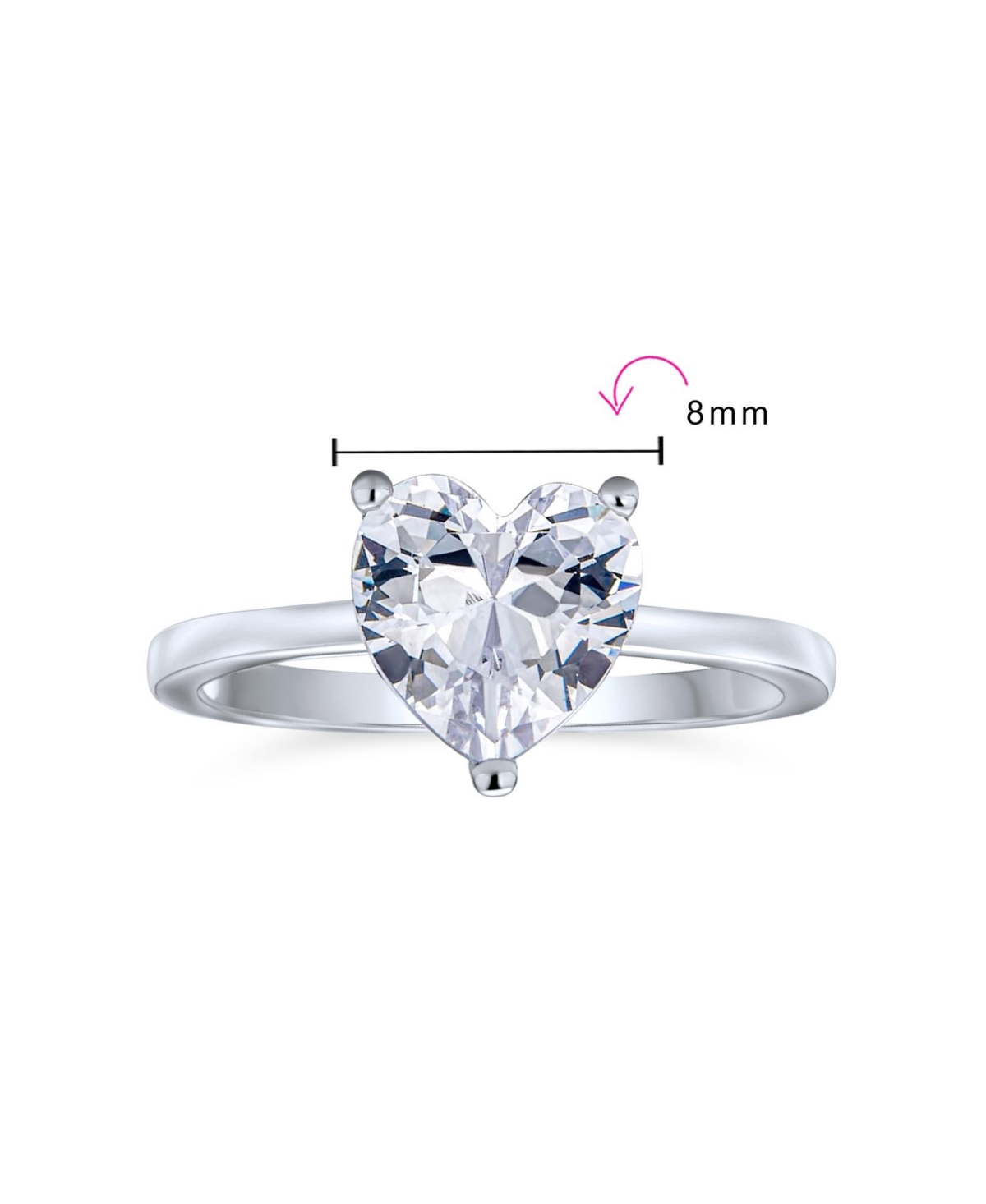 Bling Jewelry Classic 2CT Cubic Zirconia Cz Solitaire Heart Shaped Promise Ring Sterling Silver